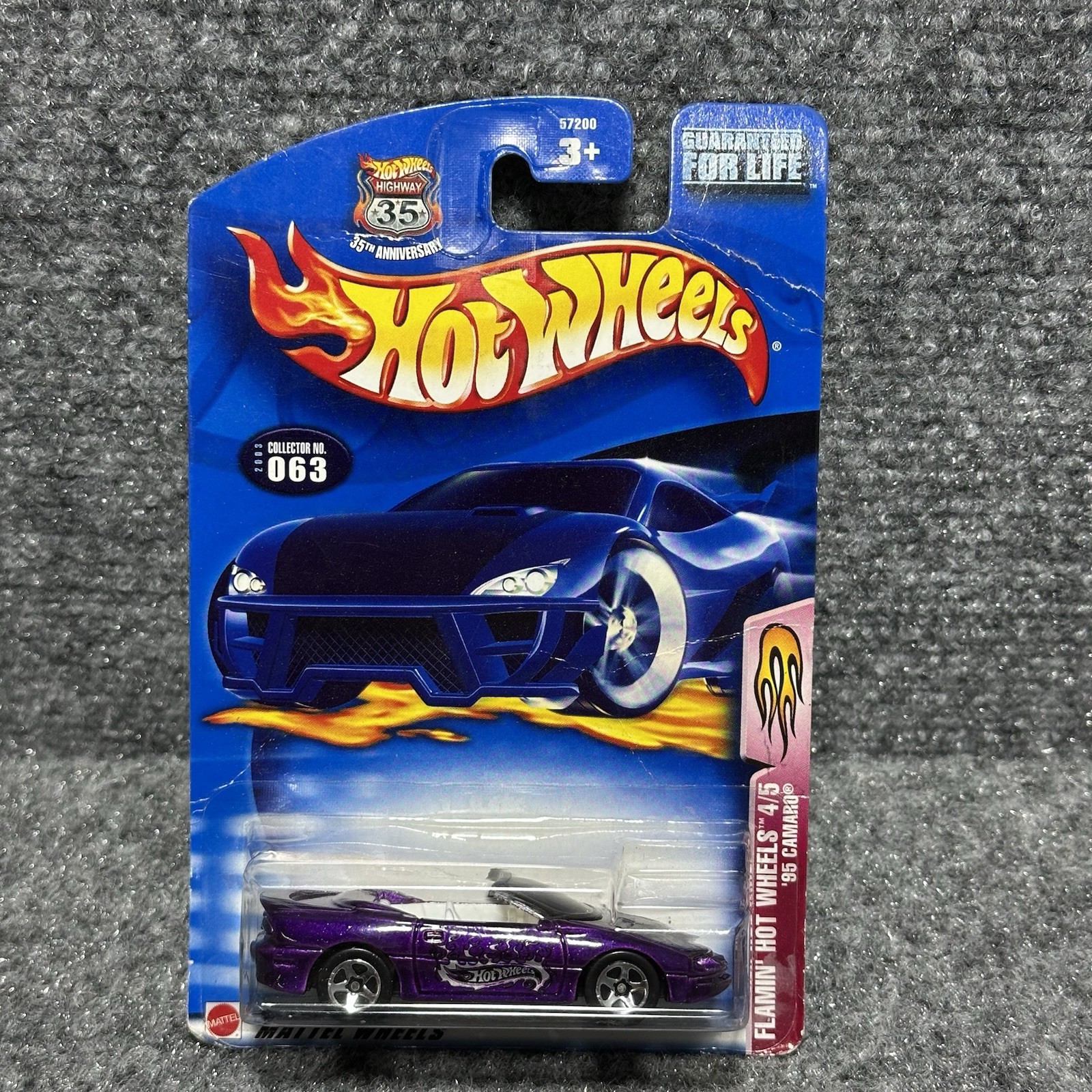 Hot Wheels - 95 CAMARO CONVERTIBLE  #063 Flamin Hot Wheels - Purple 2003 - New!
