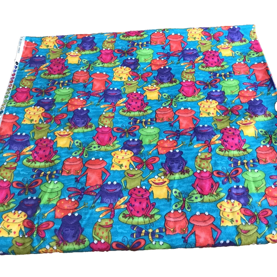 Vtg Michael Miller Fabric Flannel F#814 Whimsical Giddy Frogs 4 yards x 43" wide - Image 2 of 4