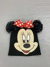Disney Minnie Mouse Hat Beanie Youth One Size Black Red Bow Ears Sequin Tulle