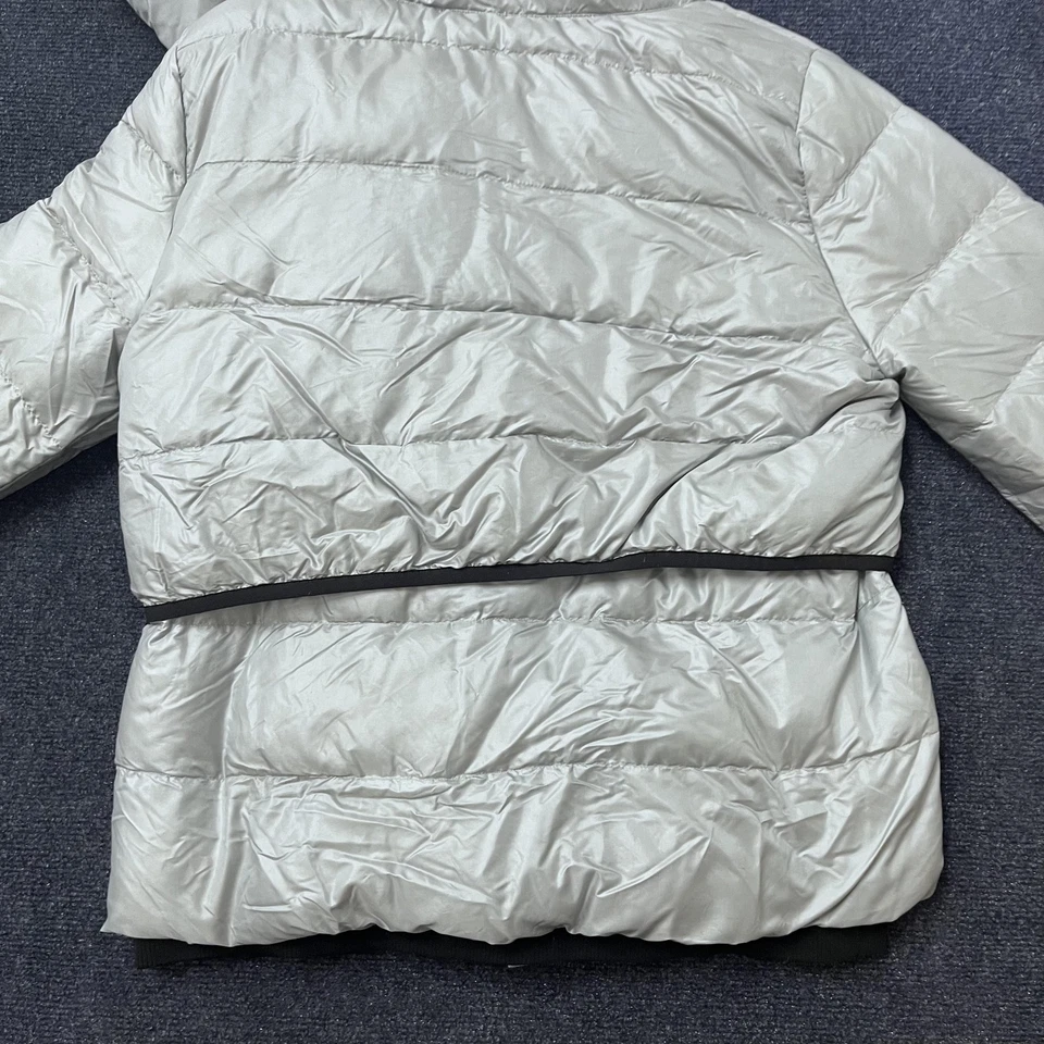 Nike Jacket Womens Medium Silver Gray Puffer Hooded Asymmetrical Zip Bomber - Image 3 of 4