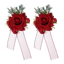 2 Pcs Red Flower Wrist Corsage Bracelets, Homecoming Corsage Wristlet