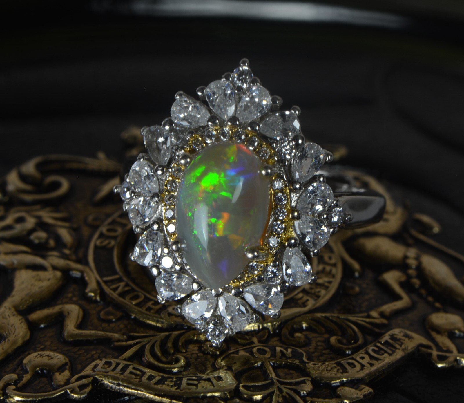 Adjustable  Solid Opal Ring Australian Crystal Gem Red Pink Gift Rainbow Fire image 5