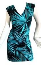 {MICHAEL KORS} Dress Sheath Green/Black Leaf Pattern Stretch Lined ~M