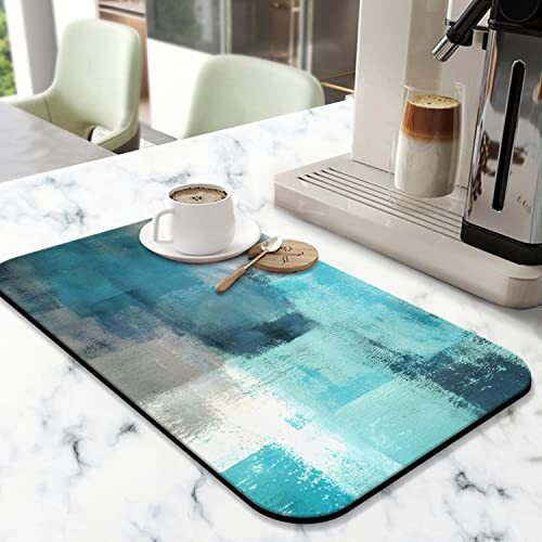 Coffee Bar Mat Accessories for Countertop Turquoise Abstract Art 19.5x12in Blue - Afbeelding 5 van 6