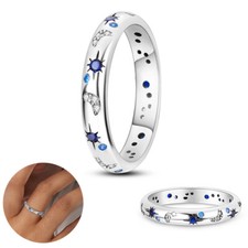 MULA Sparkling Starry Night Finger Ring CZ For Women Jewelry 925 Silver Plated