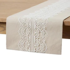 Pioneer Woman Crochet Lace Table Runner Light Taupe Country Chic Style 14"x90"