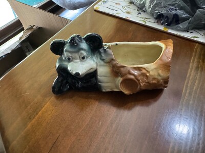 Vintage American Bisque Bear on a Log
