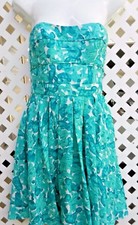 Cynthia Steffe Silk Jade Watercolor Print Anne Strapless Dress 2 4