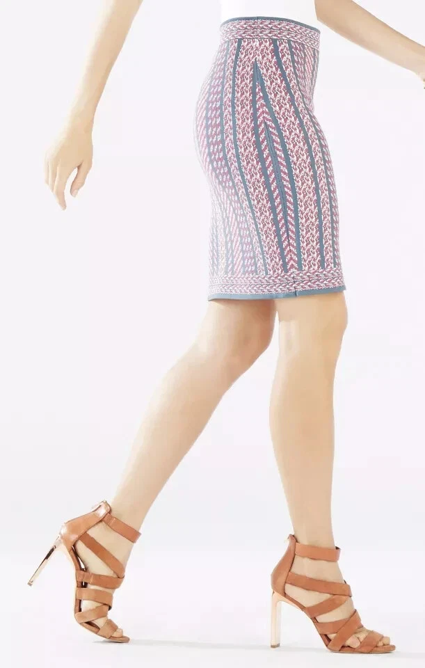 BCBG MAX AZRIA MUJER FALDA PAVEL JACQUARD PUNTO RAYAS BODYCON VENDAJE LÁPIZ S Foto 3 de 4