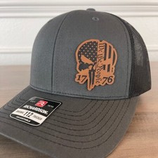We The People 1776 Skull Charcoal Leather Patch Hat