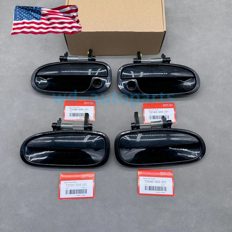 New 4 Pcs Front & Rear Outside Door Handles Set Black for 1996-2000 Honda Civic Foto 2 de 4