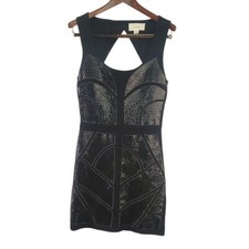 En Crème Black Sleeveless Sequin Bodycon Mini Dress S/P With Cutout Back