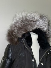 Benisti Puffer Down & Feather Filled Coat Fur Trim Collar & Hood & Leather Sz M
