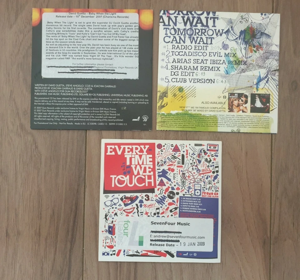 David Guetta - 3 x Rare Early Promo CD Singles - Tomorrow Can Wait/Baby When The - Image 3 of 4
