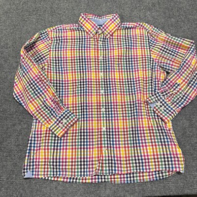 Fynch Hatton Shirt Mens XL Button Up Long Sleeve Plaid Flip Cuff Casual Cotton