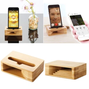 2pcs Wood Bamboo Support de téléphone Son Haut-parleur Amplificateur Bureau Dock Stand pour iPhone