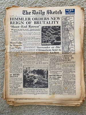 Daily Sketch Newspaper 1944 October 11th Aachen Rouen Bridge ORIGINAL NEWSPAPER
