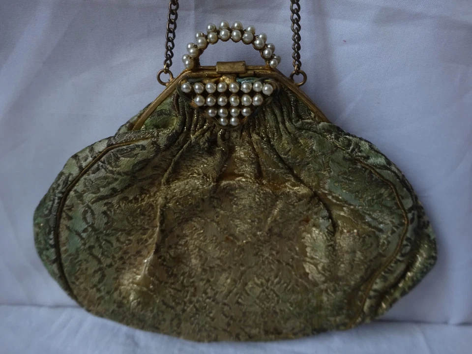 ancienne grande bourse aumônière ou petit sac tissus ancien     Napoléon III XIX - Photo 2/4