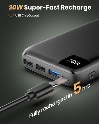Power Bank Solaire BRENCIL 27000mAh 22.5W - 4 Panneaux Solaires, Charge Rapide, Lampe Torche