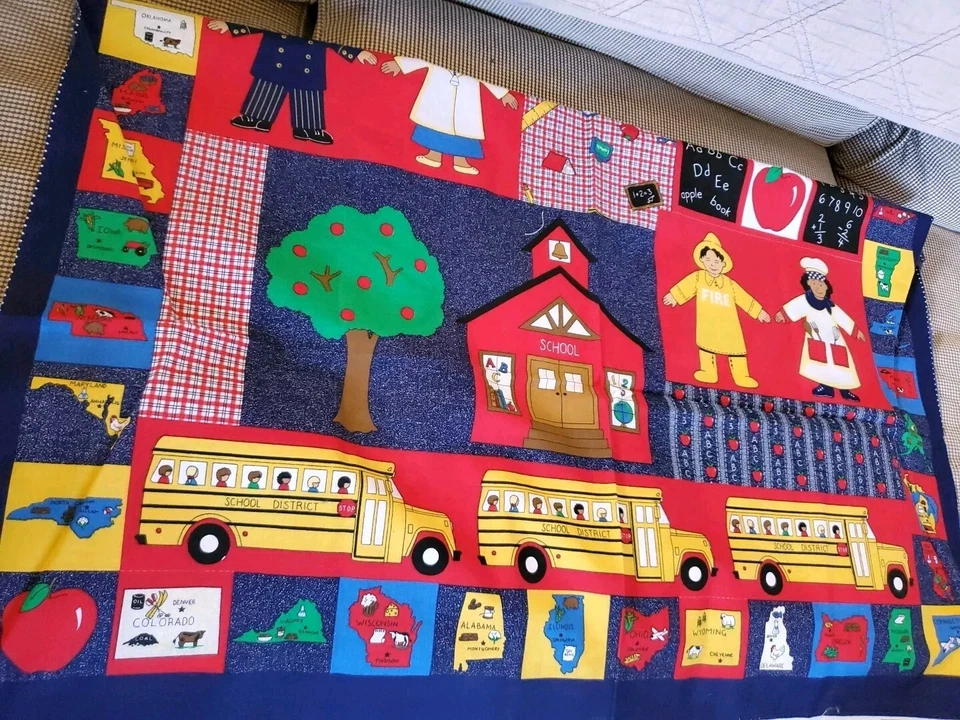 Vintage Sewing Fabric Traditions School Panel Bus States 35x45" Cotton Cut N Se - Image 2 of 4