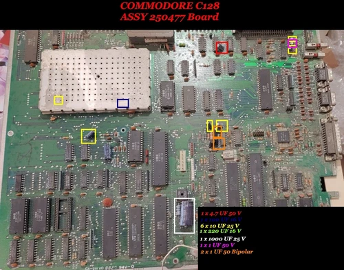 🕹️ Commodore C 128  ASSY 250466 Board - Elkos Kondensatoren -Recap 🕹️