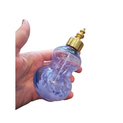 Vtg. Caithness Scottish Purple Blue Glass Perfume Bottle Atomizer, 5” Tall - Picture 3 of 5