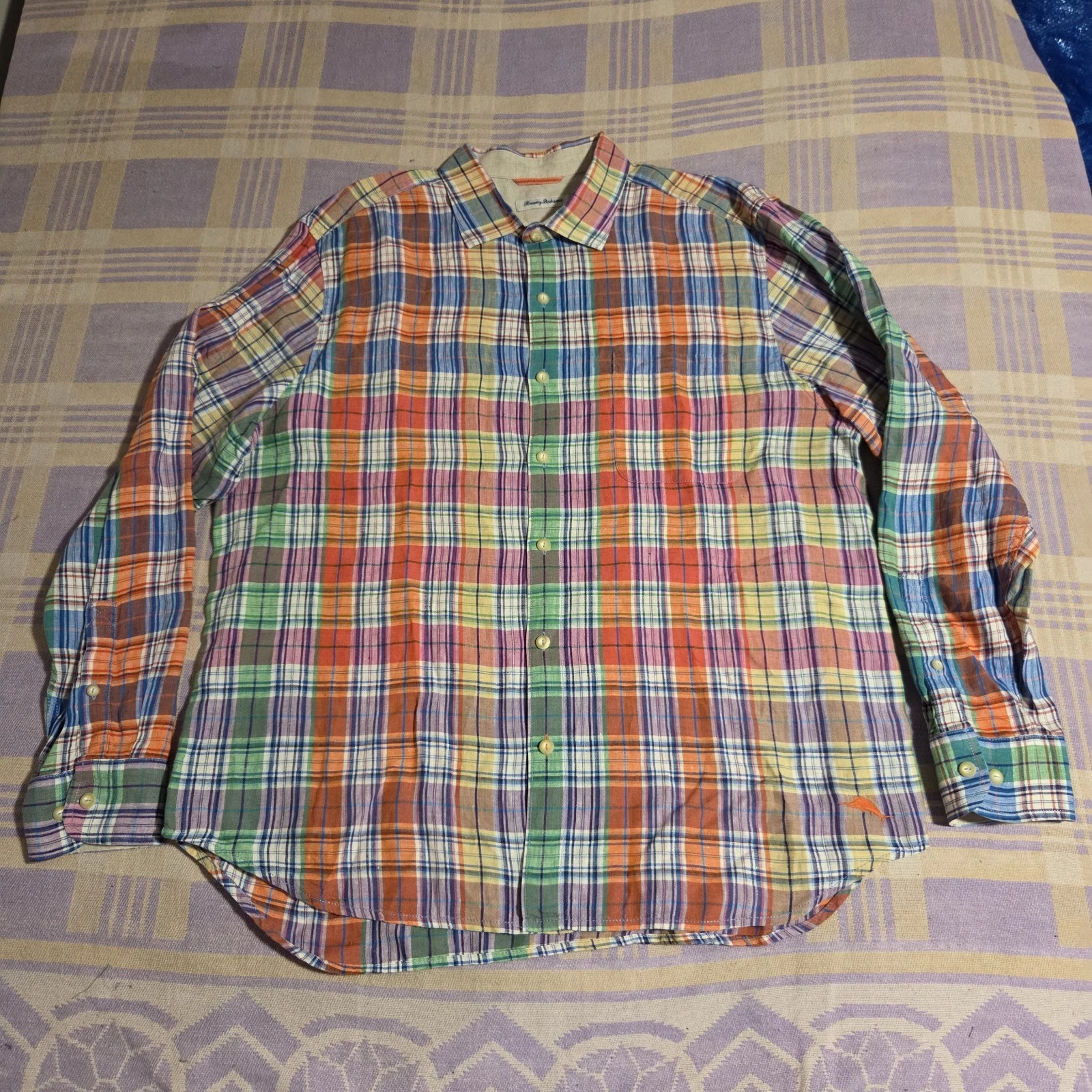 NWOT Tommy Bahama Men's Madrona Madras Long Sleeve Linen Shirt Multi Color XL