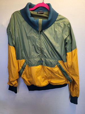 Marmot Mens Small Pullover Anarak Rain Jacket Green Yellow Blue 1/4 Zip Up 3411