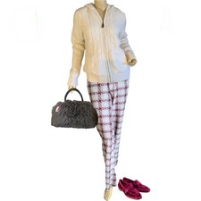 WOMEN'S VINTAGE 1980'S GRAY  BURGUNDY BOOT CUT PLAID PANTS SIZE XL