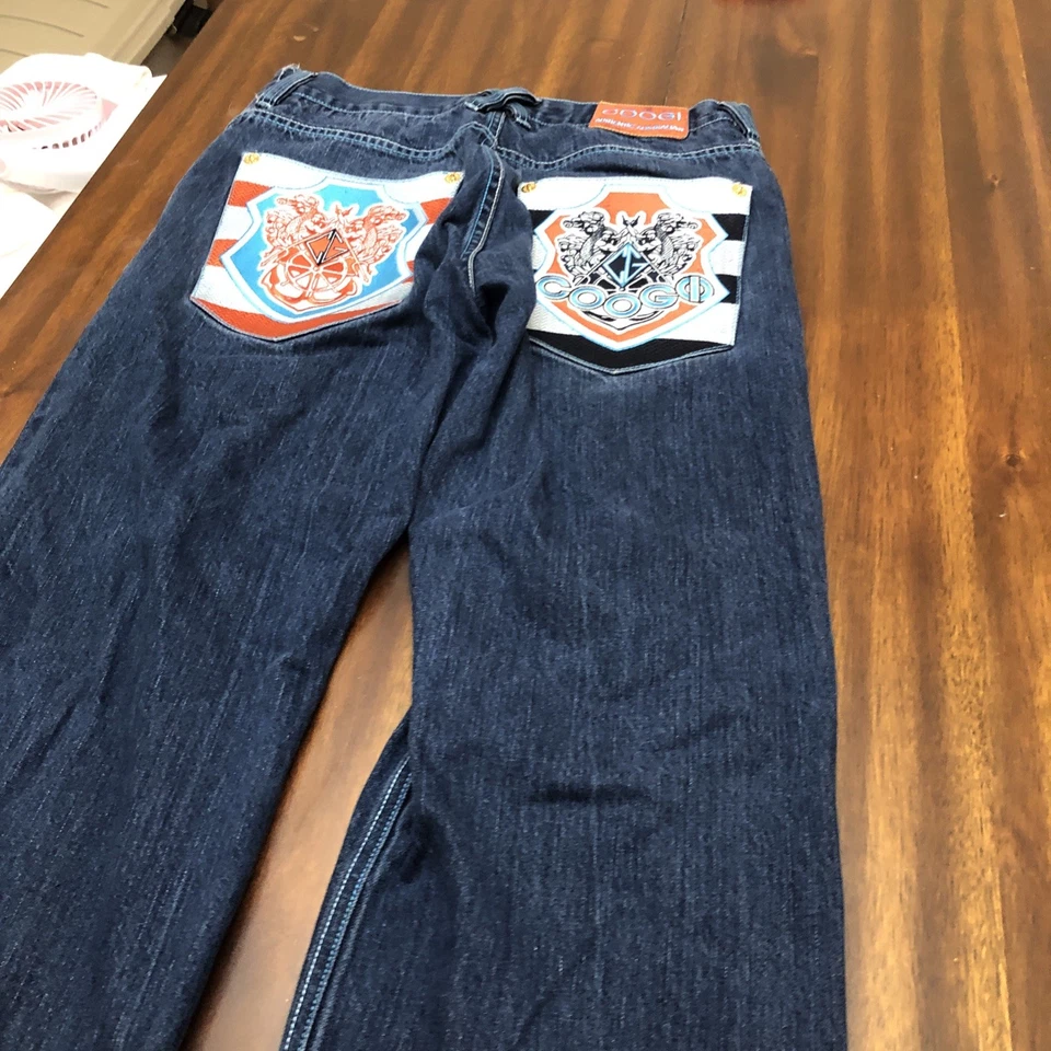VTG Coogi Jeans Mens Blue Y2K 90s Hip Hop Baggy Embroidered 34x28 Skate 11” Rise - Image 3 of 4