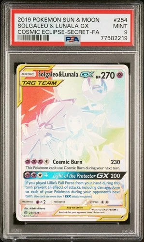 2019 Pokemon Sun & Moon Cosmic Eclipse Solgaleo Lunala Tag Team #254/236 PSA 9
