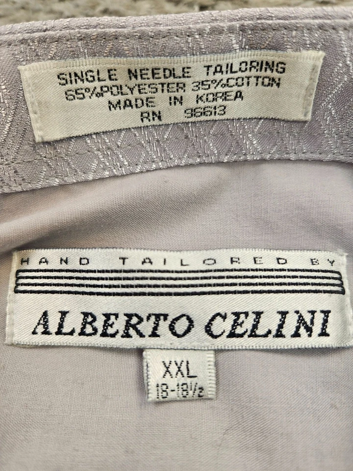 Alberto Celini Shirt Men XXL 18.8 Gray French Cuff Argyle Contrast Button Up Vtg - Image 3 of 4