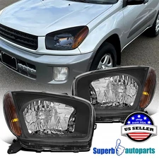For 2001 2002 2003 Toyota RAV4 Black Headlights Lamps Replacement Assembly Pair