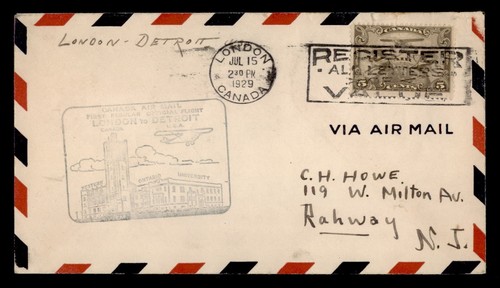 DR WHO 1929 CANADA FIRST FLIGHT LONDON TO DETROIT w11450