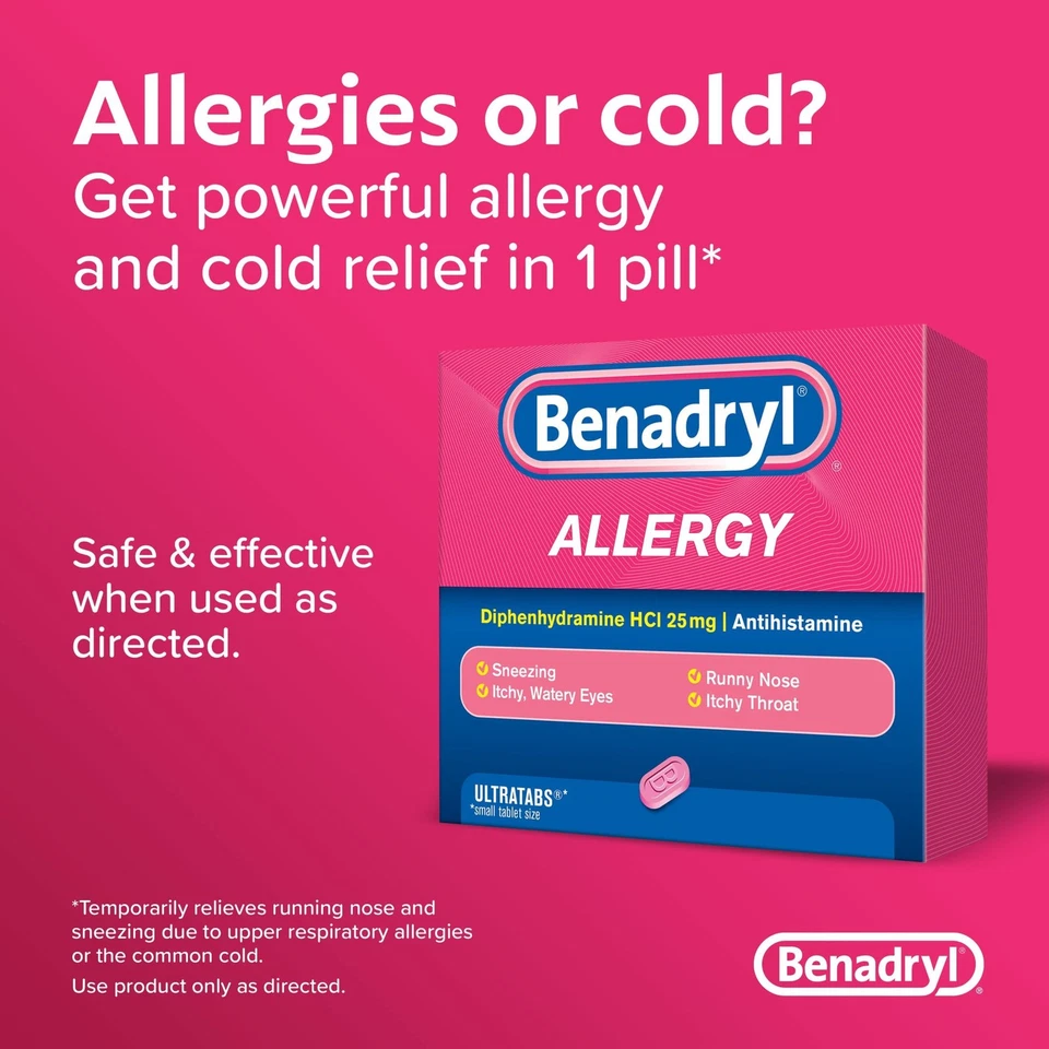 Tabletas antihistamínicas Benadryl Allergy Ultratabs, difenhidramina HCl, 24 unidades Foto 4 de 4