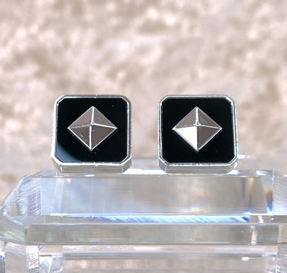 Gemelos Cartier raros de plata de ley 925 pirámide esmalte negro decoración Foto 3 de 4