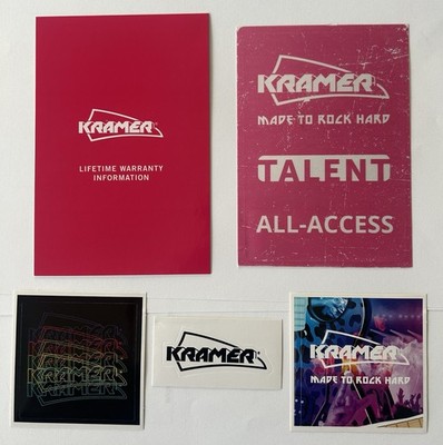 Kramer Guitars All Access/ Rock Vinyl Name Tag , Warranty Card & 3 Stickers