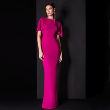 Wedding Guest Dresses for Women O Neck Cape Rose Red Formal Evening Gown