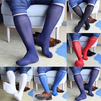 Stilvolle hohe dünne Business-Anzugsocken aus Seide für Herren breite gestreifte Zehenstrümpfe