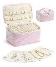 Large Travel Jewelry Organizer Box with 20 Clear Velvet Bags, Anti-Tangle  A...