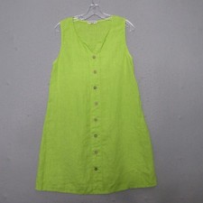 Terzo Millennio Dress Medium Green Bright Coastal Linen Button Made in Italy