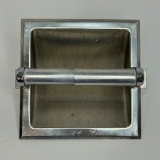 Vtg Silver Metal Black Toilet Paper Holder Mid Century Modern Wall Built In 6x6