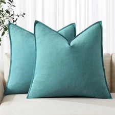 MIULEE Decorative Linen Euro Sham Pillow Covers 24x24 Turquoise ​Boho Farm