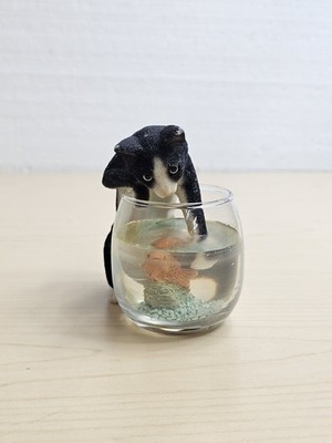 Vtg Stone Critters Kitty Catch Of The Day Black Cat Fish Bowl Figure Decor