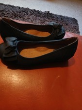 INTUITION.Black Leather Flats..Decorative Bow Size 6 Perforated Comfy Insoles