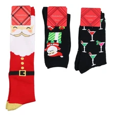HOLIDAY LANE 3-Pack Holiday Knee High & Crew Socks One Size Santa Claus Martinis