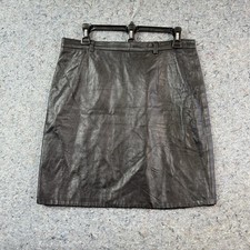 Ann Taylor Black Leather Skirt 14 Vintage 90s Knee Length Zip Pencil Made in USA