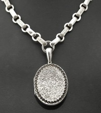Antique Victorian Sterling Silver Fancy Link Chain & Pendant Locket Necklace