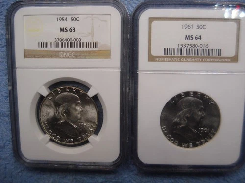 1954 FRANKLIN SILVER HALF  MS NGC+ 1961  SILVER FRANKLIN HALF DOLLAR NGC MS64