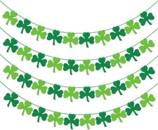 Partyprops Green Clover Garland Banner Shamrock St Patricks Day Decorations 4PCS